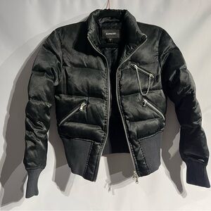 Express Women's Black Satin Puffer Jacket